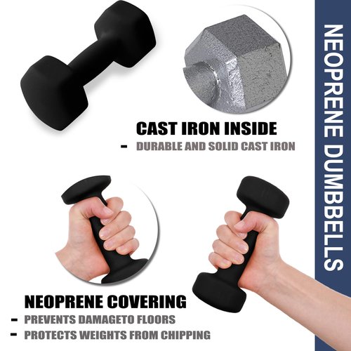 Balelinko Home Gym Equipment Workouts Strength Training Weight Loss Pilates Weights Yoga Sets Free Weights for Women, Men, Seniors and Youth, 3LB Black, Pair