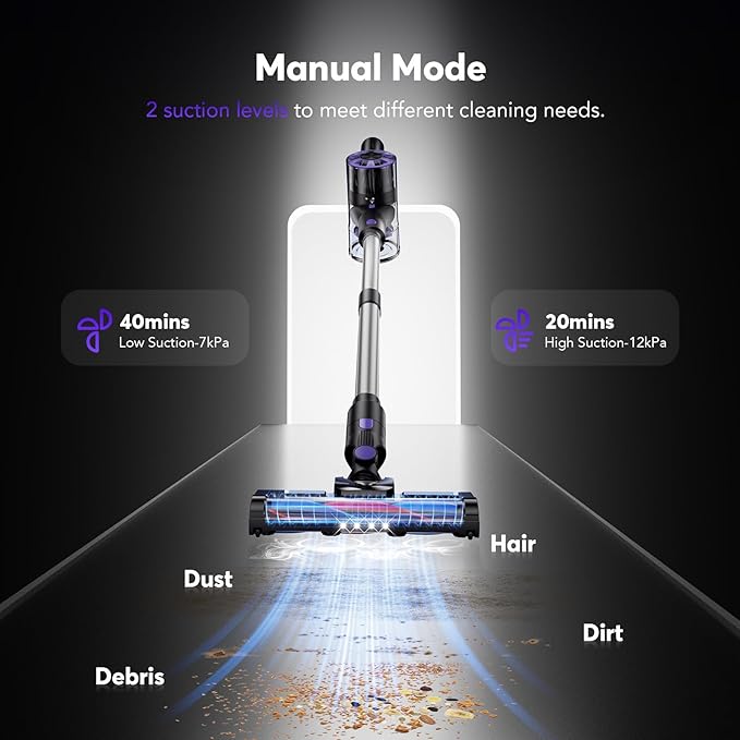 Comvtu Cordless Vacuum Cleaner for Home, 80,000PRM Powerful 4 in 1 Lightweight Stick Vacuum with 2 Adjustable Suctions, Max 40 Mins Runtime, 2600mAh Rechargeable Vacuum Cleaners (Purple Hibiscus)