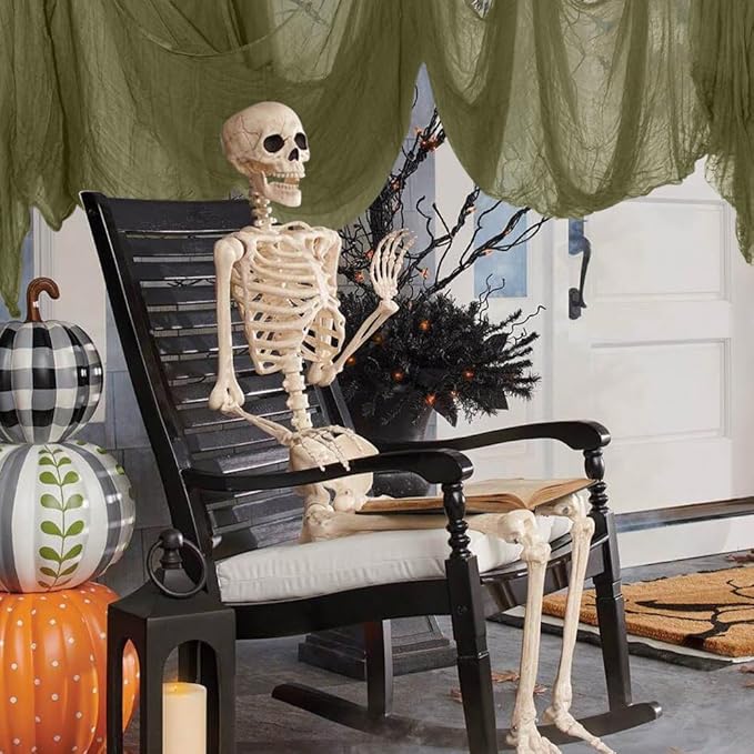 400" x 85" Halloween Creepy Cloth Decoration,Large Green Spooky Fabric Cloth Scary Gauze Cheesecloth for Haunted House Halloween Party Yard Wall Indoor Outdoor Decor