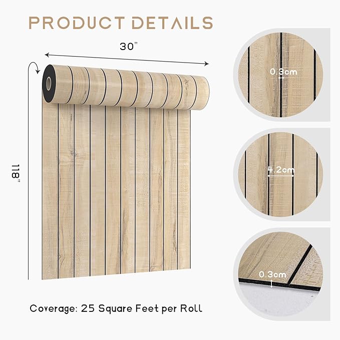 VEELIKE Sand Oak Wood Slat Wall Panels Peel and Stick Faux Wood Panels