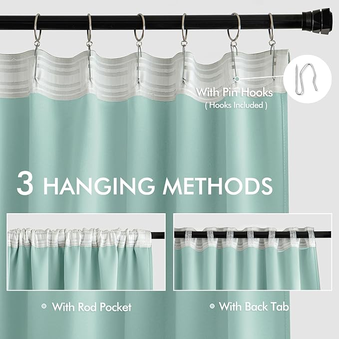 MIULEE Aqua Back Tab Blackout Curtains 120 Inch Long 2 Panels Set