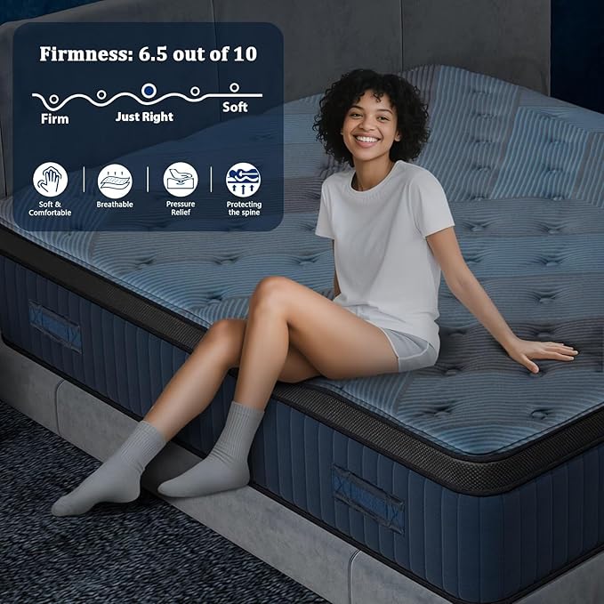 12 Inch King Size Mattress in a Box, Medium Firm Hybrid with Lumbar Foam and Zoned Pocket Springs for Pressure Relief and Edge Support