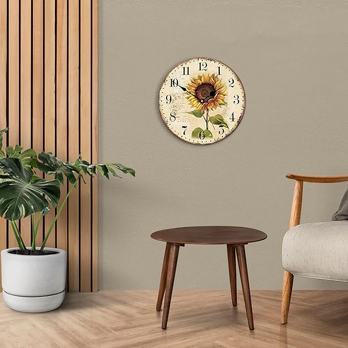 VIKMARI Art Decorative Arabic Numeral Wooden Wall Clock Battery Operated Quartz