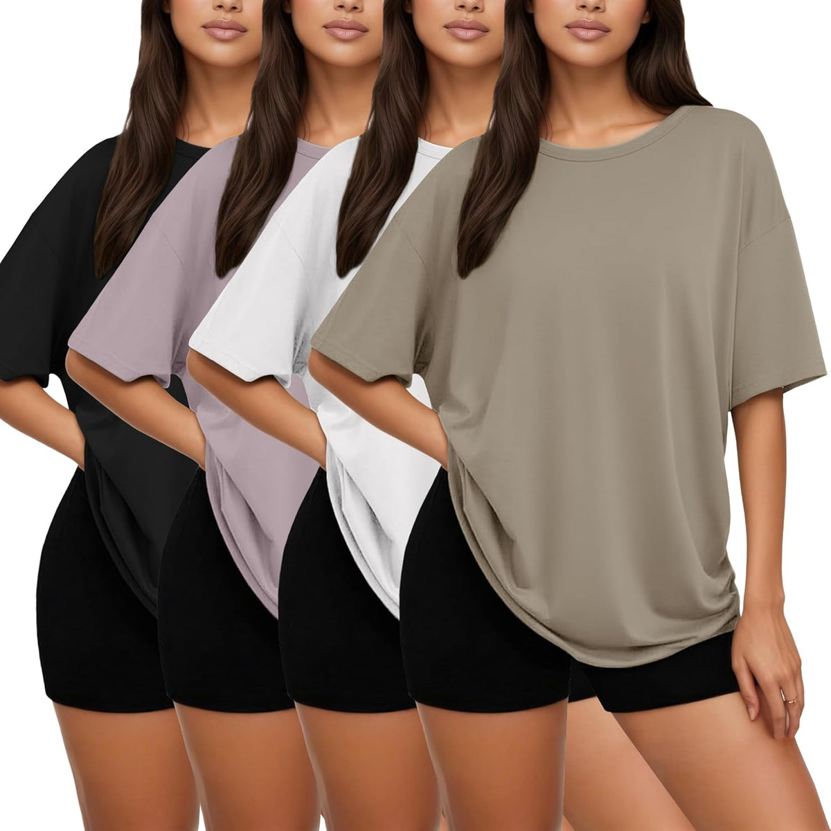 Siimcuzy 4 Pack Oversized Tshirts for Women, Loose Fit Crew Neck Summer Baggy Tops Workout Tees Plus Size T Shirts