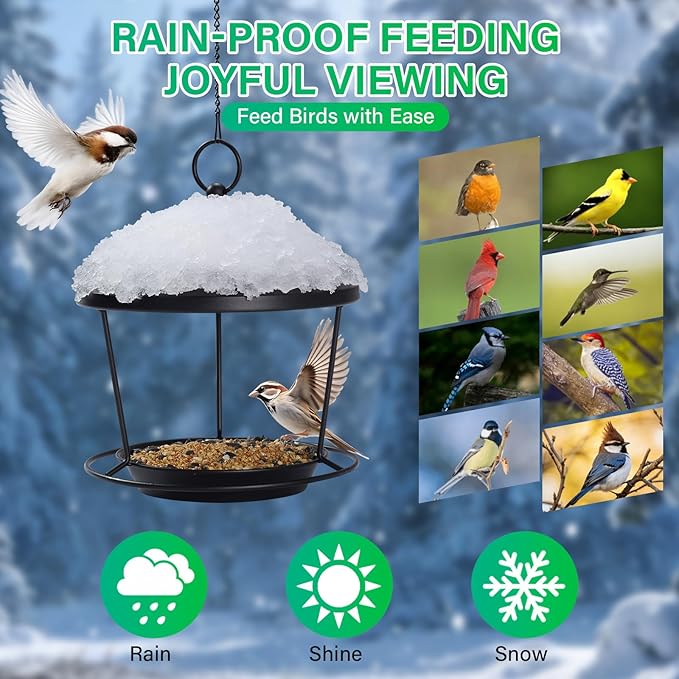 Bird Feeder for Outdoor Hanging,Hanging Bird Feeder with Roof,Elegant Garden Sculpture with Multi-Use Bird Bath and Feeder with Chain and Hook,Creative Decor for Patio Balcony Yard Home