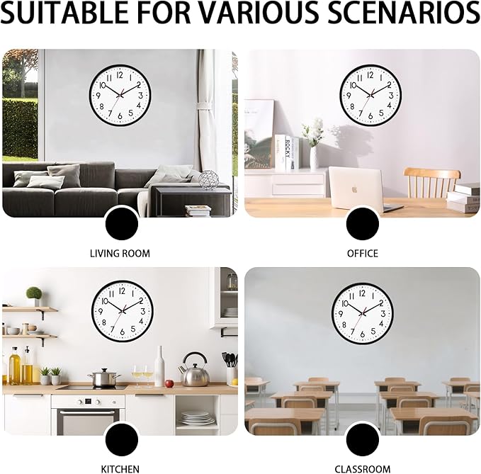 HZDHCLH Wall Clock Black, Silent Wall Clocks Battery Operated 12 Inch Modern