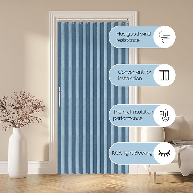 AJAZZ 100% Blackout Magnetic Door Curtain Pleated Door Curtain Accordion Doors