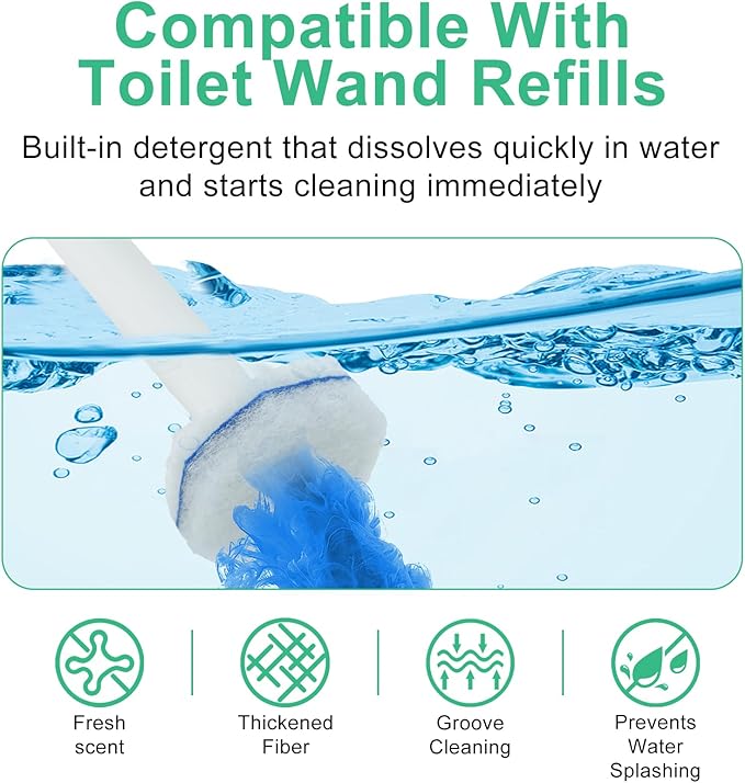 50pcs Disposable Toilet Wand Refills for Clorox,Replacement Brush Heads Compatible with Most Toilet Wand Refill System,Upgrade Fiber Cleaner Heads for Closestool Cleaning.（not Included Brush Rod）