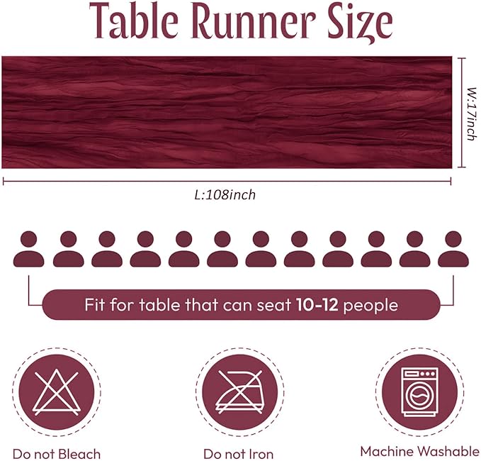 12 Pack Burgundy Red Cheesecloth Table Runner 17 x 108 Inch Gauze Table Runner Fabric Semi Sheer Cheese Cloth Table Decor Bulk for Rustic Romantic Wedding Baby Shower Table Decoration
