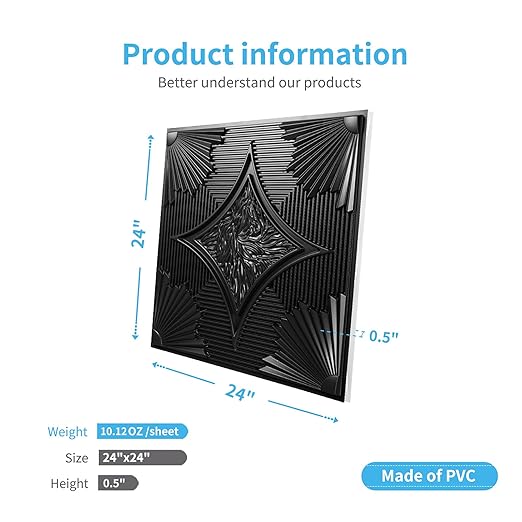 Art3d Drop Ceiling Tiles 24x24 in Black, 3D Wainscoting Panels Glue Up 2x2