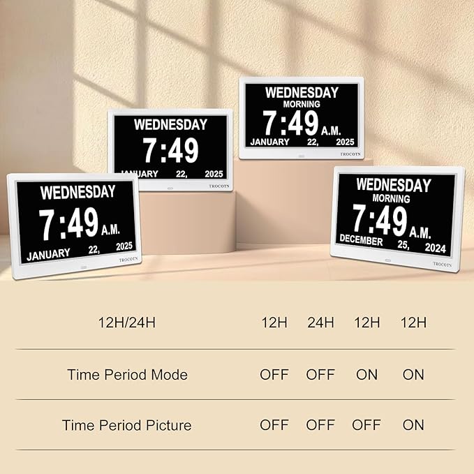 TROCOTN Dementia Clocks, Large Display Calendar Alarm Clock