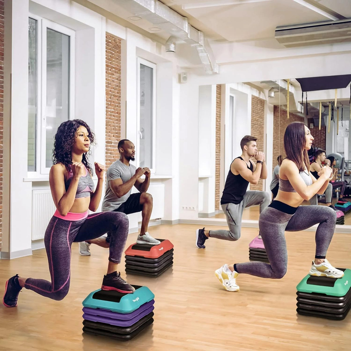 Yes4All 16"x16" Adjustable High Step Aerobic Platform with 4 Risers, Height-Adjustable 4"-6''-8''-10''-12" Step Aerobics Platform for Home Gym Exercise Fitness Workout