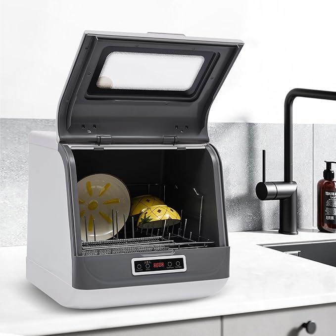 110V 800W Countertop Dishwasher w/360°Spray, 3 Wash Programs Portable Dishwasher w/Strong Air-Dry System, Automatic Dishwasher for Kitchen, Office, RV, 12-20 Tablewares (17.72 * 15.75 * 17.3in-white)