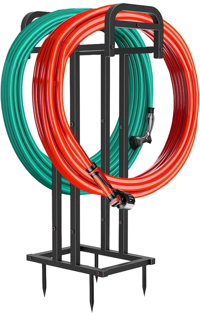 Lilybud--lily Heavy Duty Freestanding Garden Hose Holder, Upgraded Double Side 150FT Capacity Metal Water Hose Stand, Outdoor Hose Hanger Storage Reel for Lawn, Yard & Garden