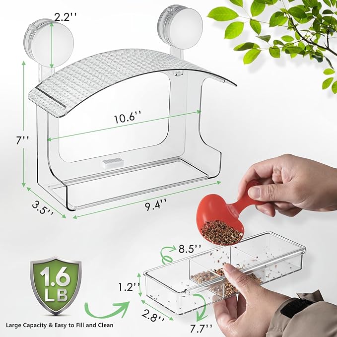 Gbekery Window Bird Feeder with Strong Adhesive Suction Cups, Clear Bird Feeders for Window Viewing, Acrylic Window Bird Houses for Viewing Inside, Suction Bird Window Feeder for Cats