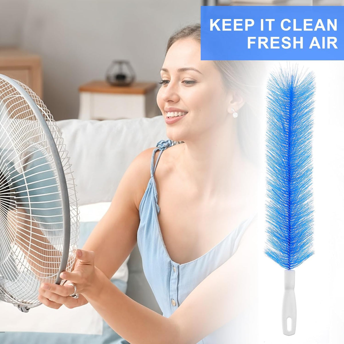 2 Pcs Fan Cleaner Brushes, Bendable Fan Cleaning Brush Cobweb Duster Set Microfiber Head Washable Brush for Ceiling Fan Air Vents Curtains Cars Box Fan(Blue)