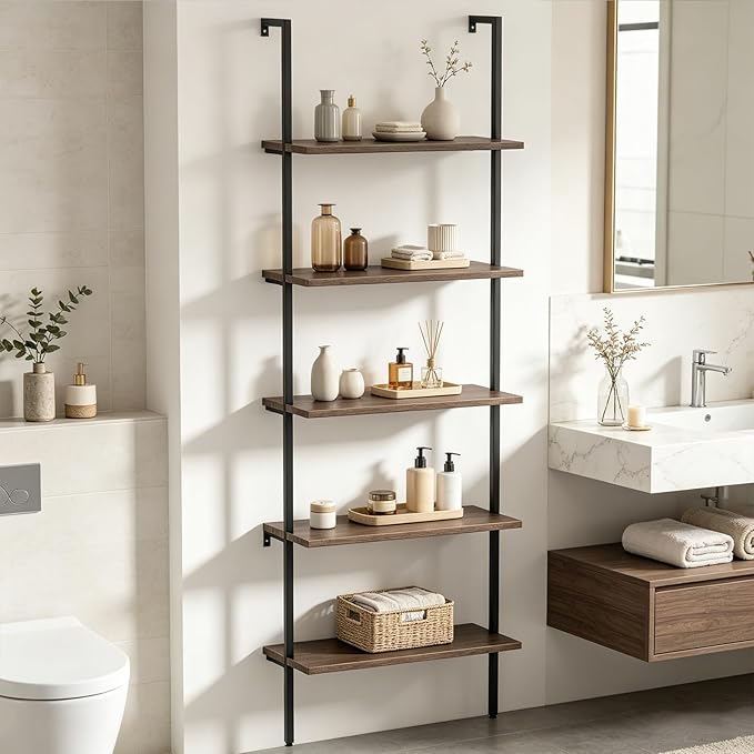aboxoo Ladder Shelf 2PCS Open Bookshelf 5-Tier Wall-Mounted Wood Bookcase Rack