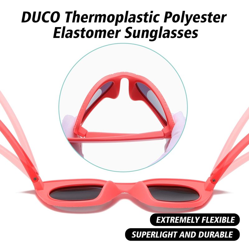 DUCO Cute Polarized Kids Sunglasses for Girls Boys Flexible Children Shades UV Protection Age 6-10 K018