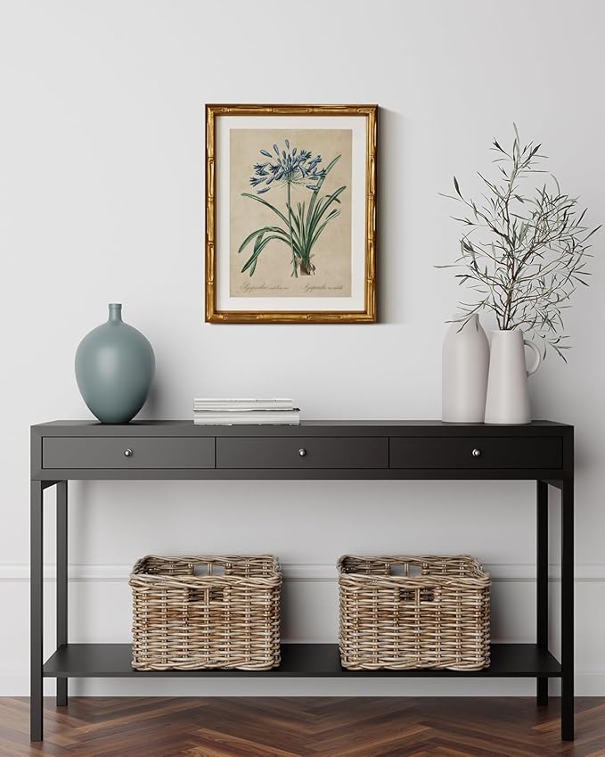 InSimSea Gold Bamboo Framed Canvas Wall Art, Retro Lily Botanical Prints