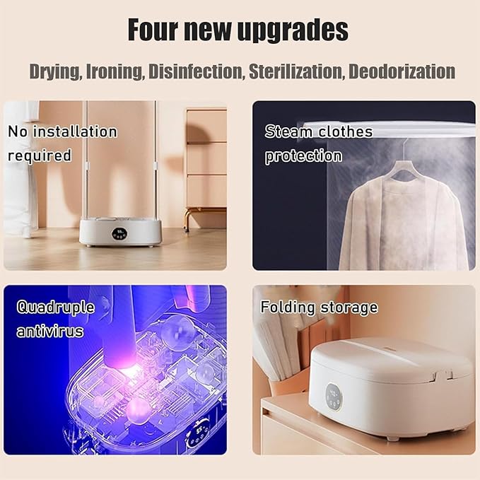 Vertical Steam Iron 1000W, Wireless Collapsible Steamer with Quick-Dry Rack, One-Key Care for Clothes & Fabric, Efficient Steam Solution for Home Use