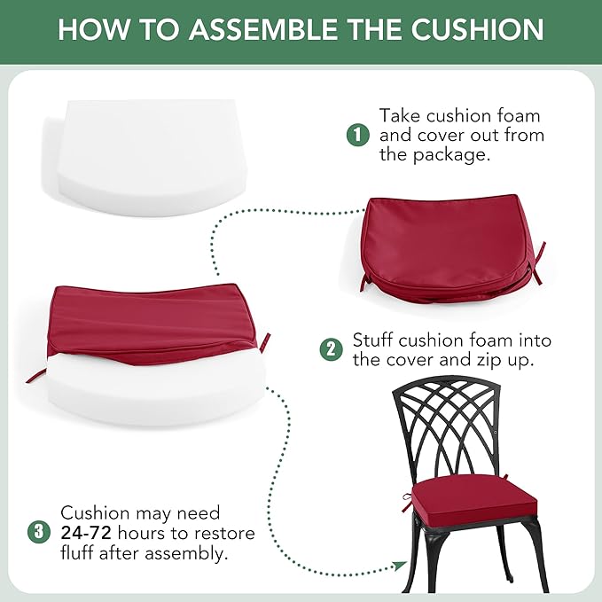Outdoor Chair Cushions Set of 4: Waterproof & Fade Resistant Patio Furniture Cushions - 17 x 16 x 2 Inch Non Slip Round Corner Seat Cushion Pads with Removable Cover for Garden Yard Lawn, Burgundy