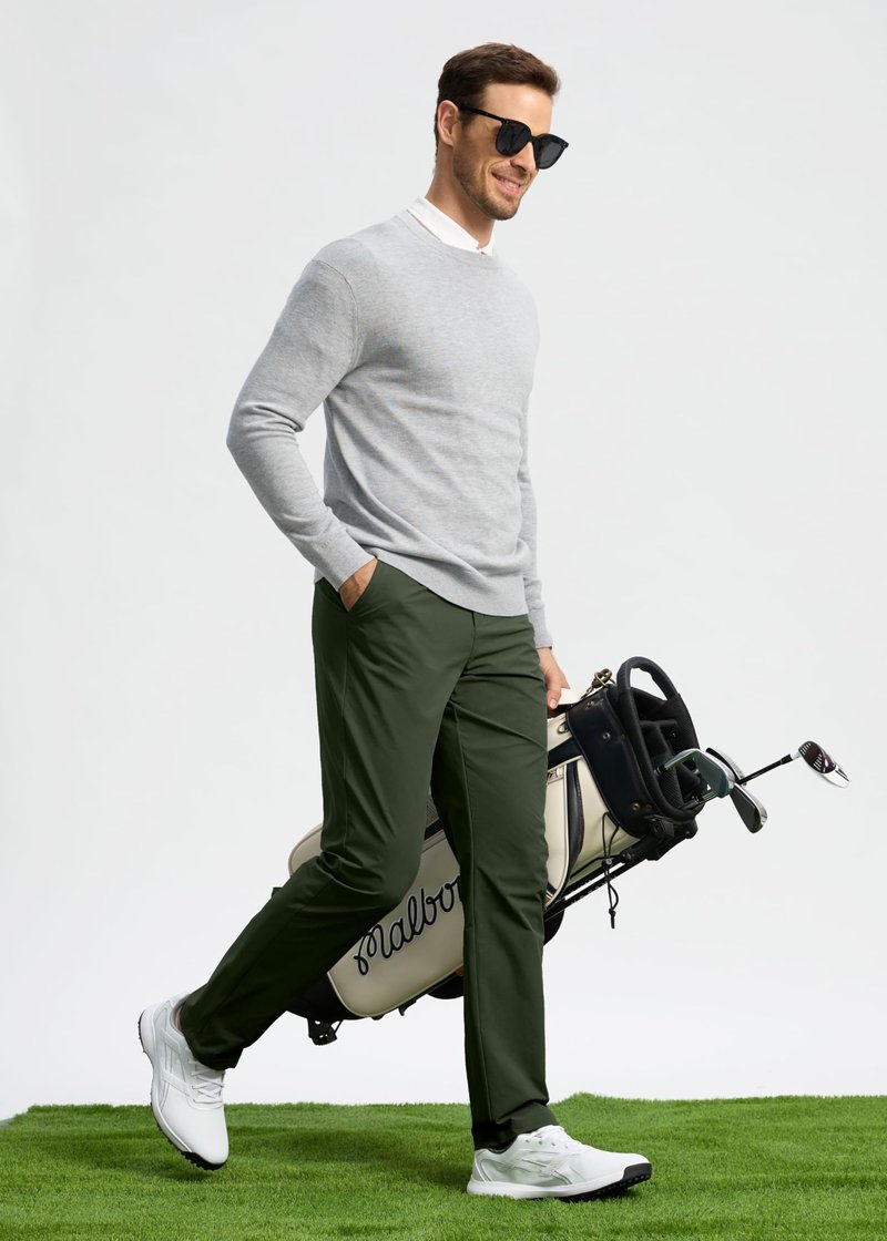 Pudolla Men's Golf Pants Stretch Work Dress Pants Men's Dress Pants 34 Lightweight Quick Dry Trousers with Pockets(Army Green 35Wx34L)