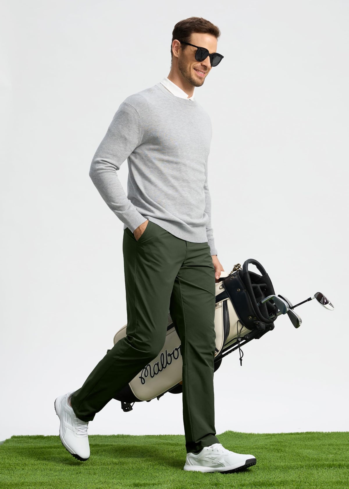 Pudolla Men's Golf Pants Mens Dress Slacks Pants Stretch Work Comfy Pants 34 Quick Dry Casual Trousers with Pockets(Army Green 36Wx34L)