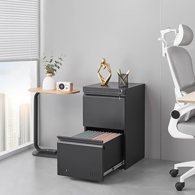 2 Drawer File Cabinets for Home Office, Vertical File Cabinet with Lock, Office Cabinet for A4/Letter/Legal Size, Under Desk Filing Cabinet, Assembly Required(Black)