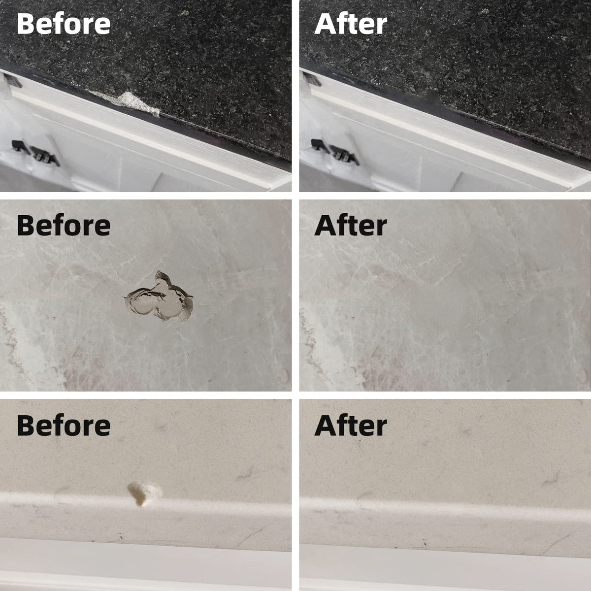 Globalcom Tile and Granite/Marble Repair Kit, Porcelain Stone and Quartz Countertops Repair Kit for Chips Dents Cracks Holes Scratch, Fix Chipped Edges Corners, Reattaches Missing Pieces