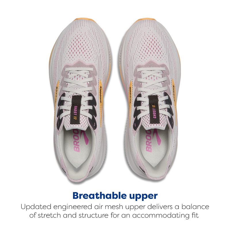 Brooks Women’s Ghost 17 Neutral Running Shoe - Oyster/Apricot/Pink - 13 Medium
