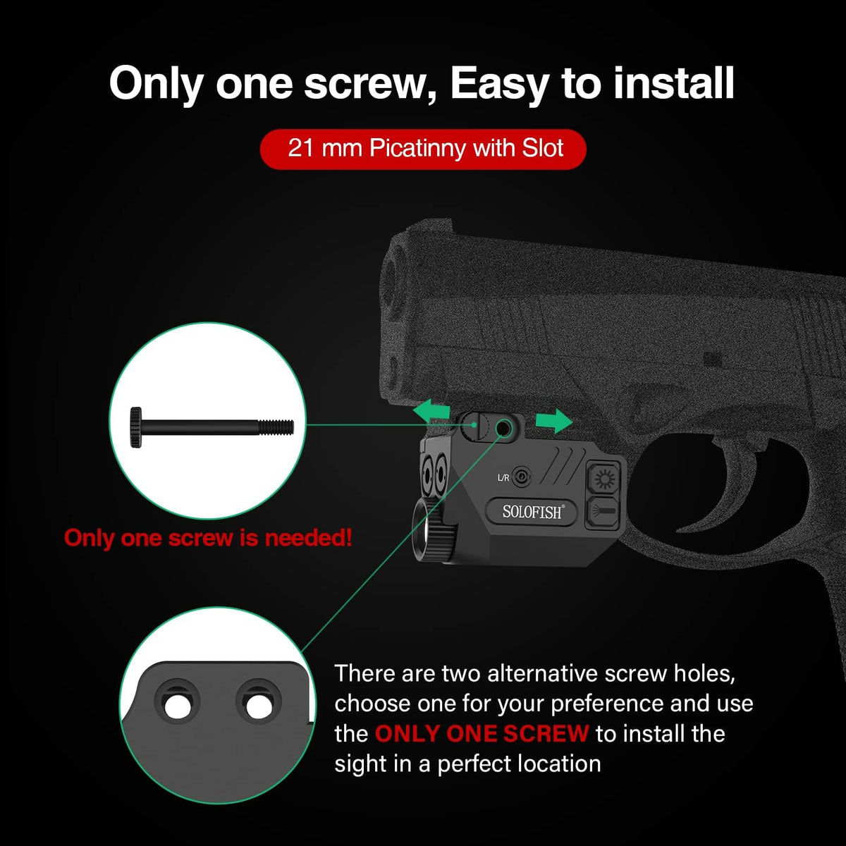 SOLOFISH Pistol Light - 500lm Rechargeable Aluminum Weapon Light with Purple/IR/Green Beam Combo