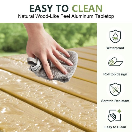 Folding Camping Tables That Fold Up Lightweight,Aluminum Roll Up Camping Table for 4-6 Person Camp Table with Large Storage and Carrying Bag for Outdoor, Picnic, Backyards, BBQ, Beach, 220 Lbs, Oak
