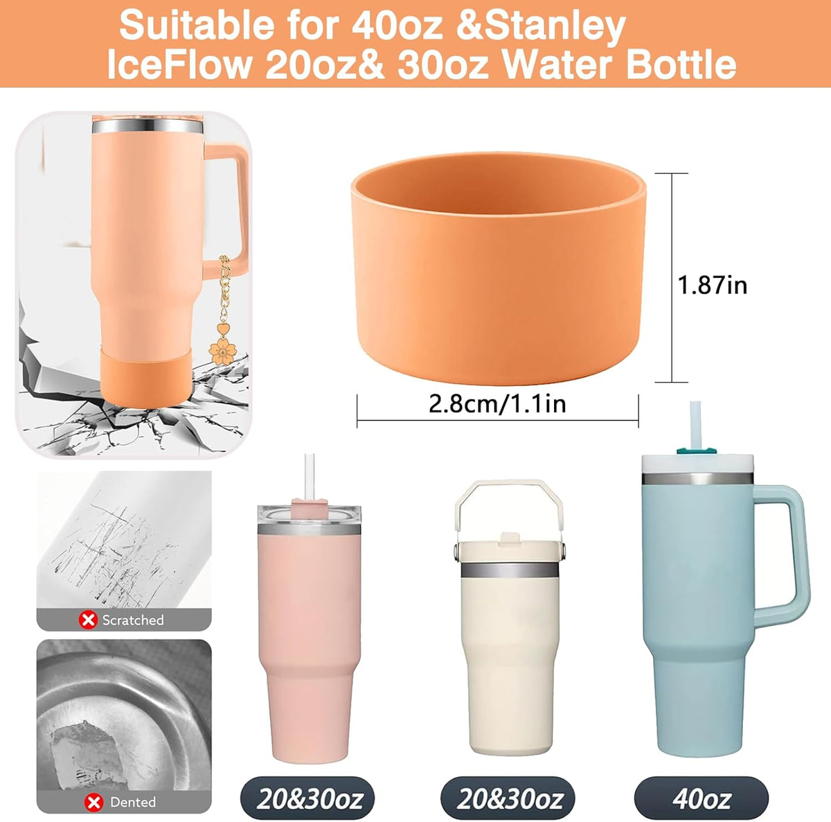 Stanley - Silicone Flower Straw Cover Toppers & Handle Charm Set | 10mm Straw Toppers & Boot Sleeve (Nectarine)