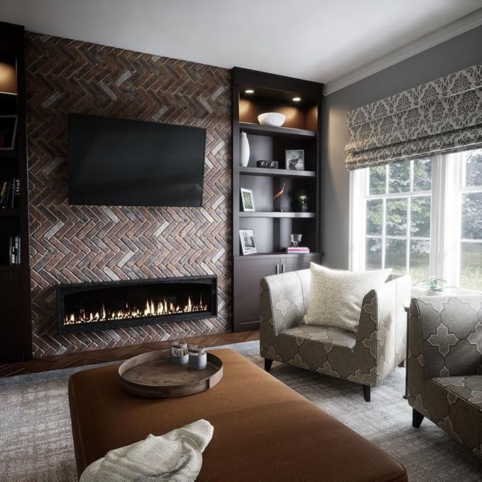 EverStone Herringbone Faux Brick Panel, 46 1/2"W x 25 1/4"H x 1"D, Smokey Rose