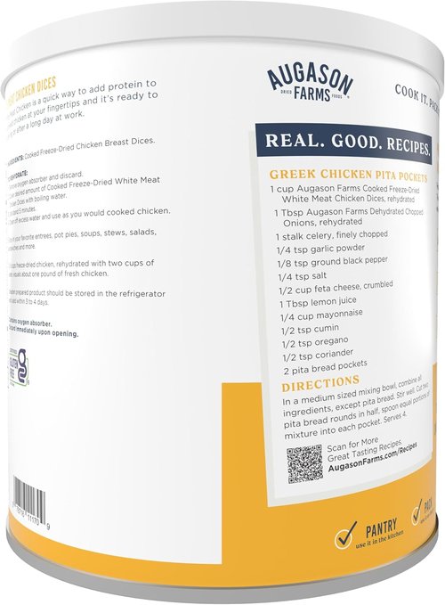 Augason Farms Freeze-Dried White Meat Chicken Dices - Emergency Food Supply, 15 Servings