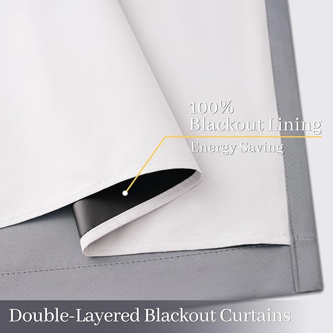 Yakamok 100% Blackout Curtain Panels 96 inches Cold and Light Blocking Drapes