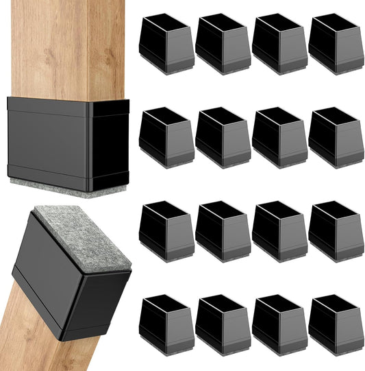 Rectangle Chair Leg Protectors for Hardwood Floors,16 PCS Silicone Covers to Protect Wood Tile Floors Felt Pads Furniture Leg Caps Reduce Noise. Easy to Move.(Black,2X 4 cm,Rectangular)