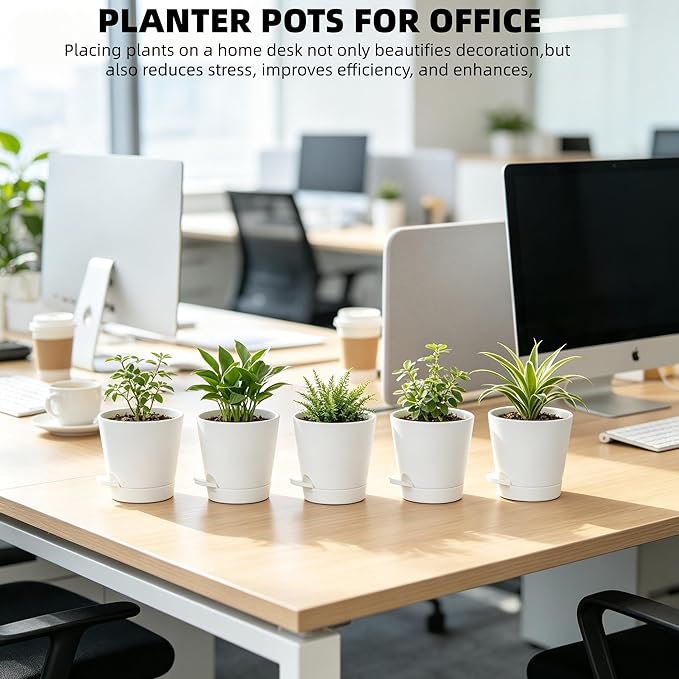 5 Pack 5 Inch African Violet Pots Self Watering, Self-Watering Planters with Drainage Holes & Reservoir, White Plastic Pots for Indoor Outdoor Plants, Succulents & Flowers