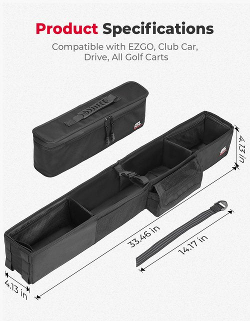 KEMIMOTO Golf Cart Storage Bag, Front Storage Basket with Insulated, Foldable Golf Cart Organizer Bag, Compatible with EZGO Club Car Precedent, Tempo, Onward, Drive2, No Drilling, Black