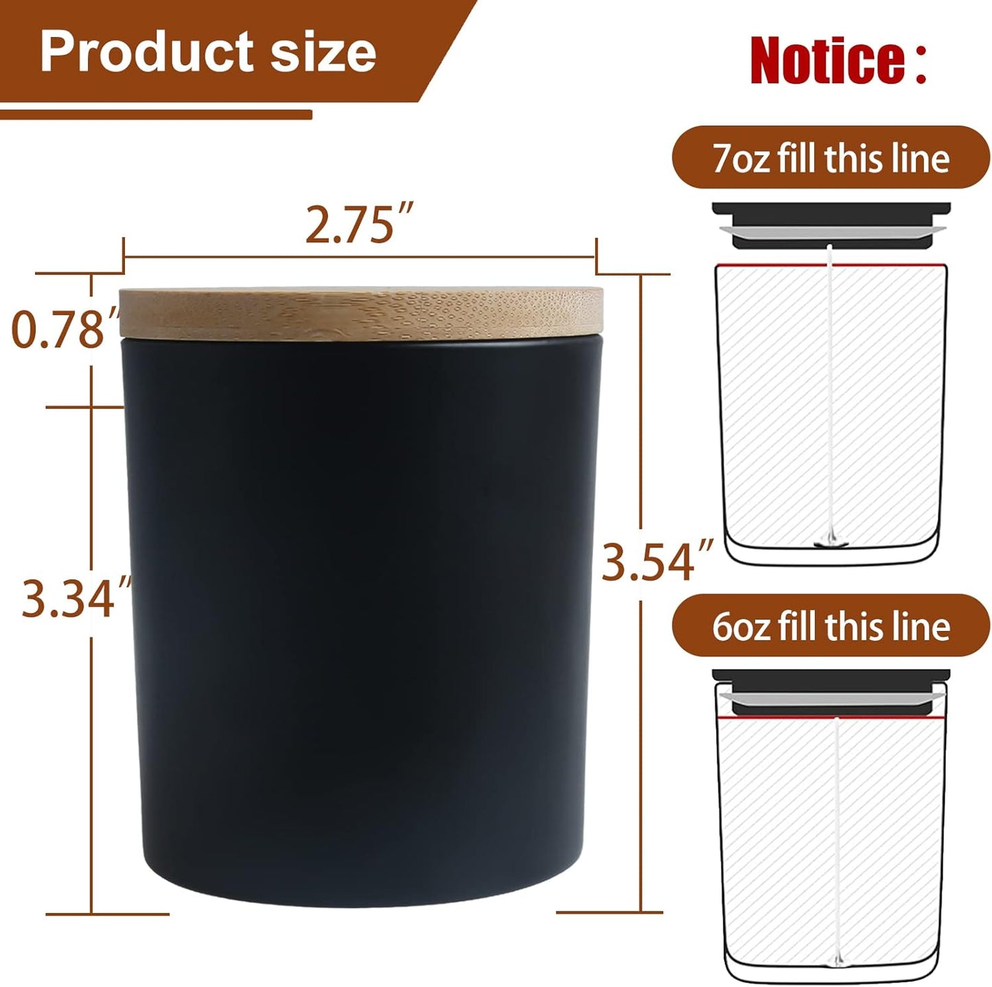 CONNOO 15 Pack 7 OZ Halloween Candle Jars with Bamboo Lids for Making Candles, Thick Black Glass Candle Jars Empty Jars in Bulk with lids - Dishwasher Safe