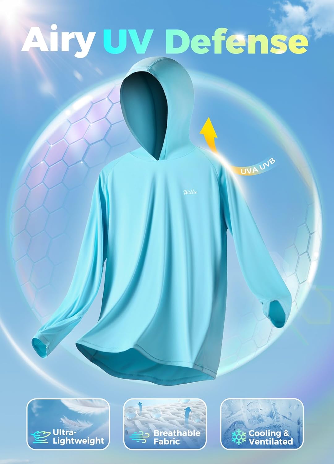 Willit UPF 50+ Sun Protection Hoodie - Lightweight Long Sleeve SPF Shirt for Hiking & Fishing