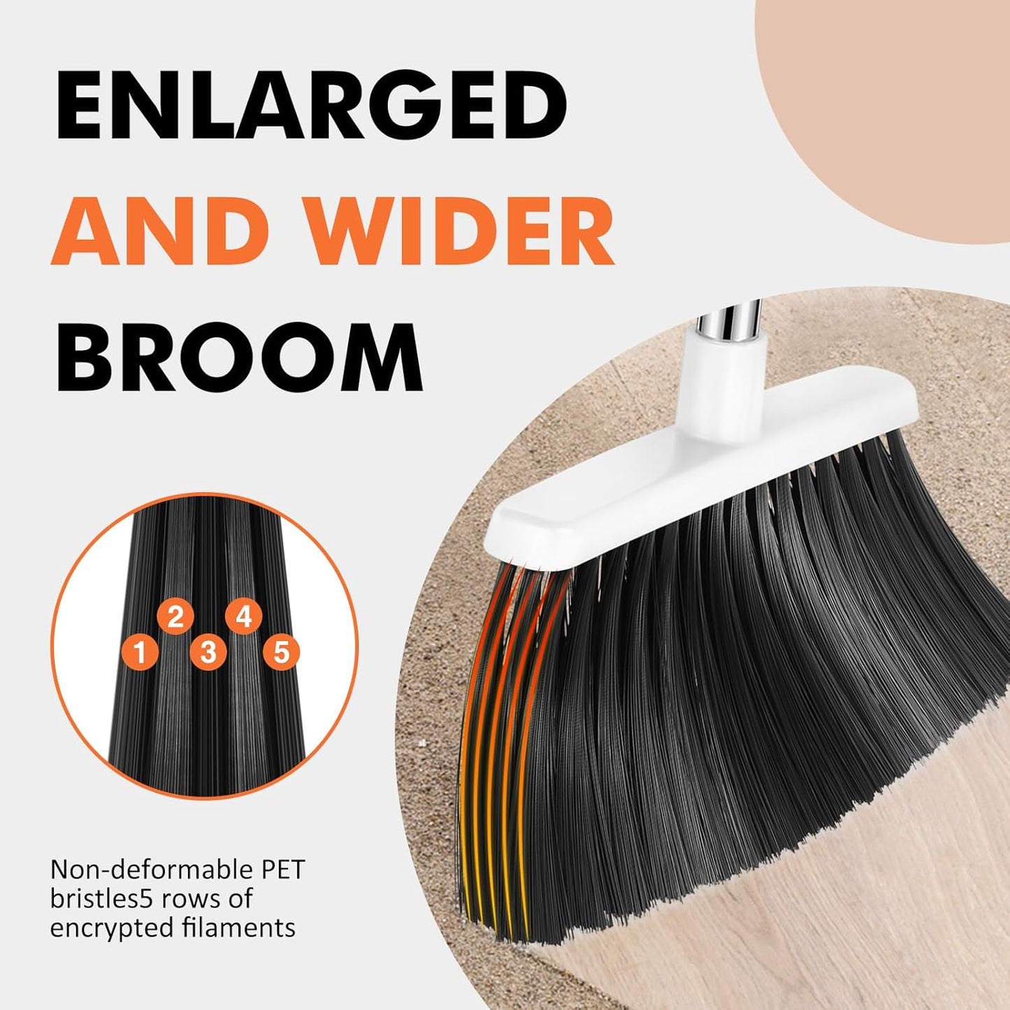 NACENA Heavy Duty Broom, 55 Inch Long Handle Outdoor Large Angle Brooms, Commercial Broom for Sweeping Indoor, for Home Garage Kitchen Office Courtyard Lobby Patio Lawn Concrete, 2 Pack (Grey&White)