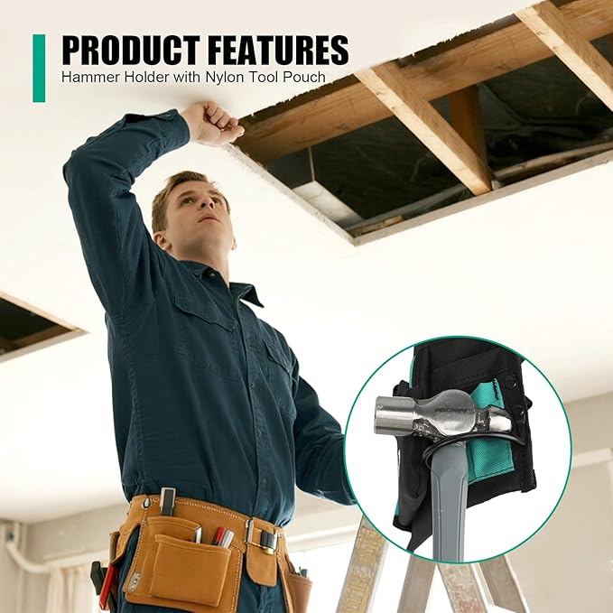 PROWIN Heavy Duty Waterproof Tool Bag with Adjustable Belt, Multi-Size Carpenter, Plumber, Electrical Garden Tool Pouch with Hammer Holder, Abrasion-Resistant Large Capacity FITS UP T0 48" WAISTS