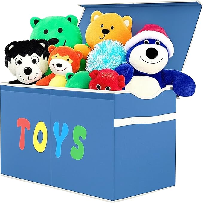 Toy Box Chest, Collapsible Sturdy Storage Bins with Lids, Extra Large Kids Toy Storage Organizer Boxes Bins Baskets for Kids, Boys, Girls, Nursery Room, Playroom, Closet (Classical Blue)