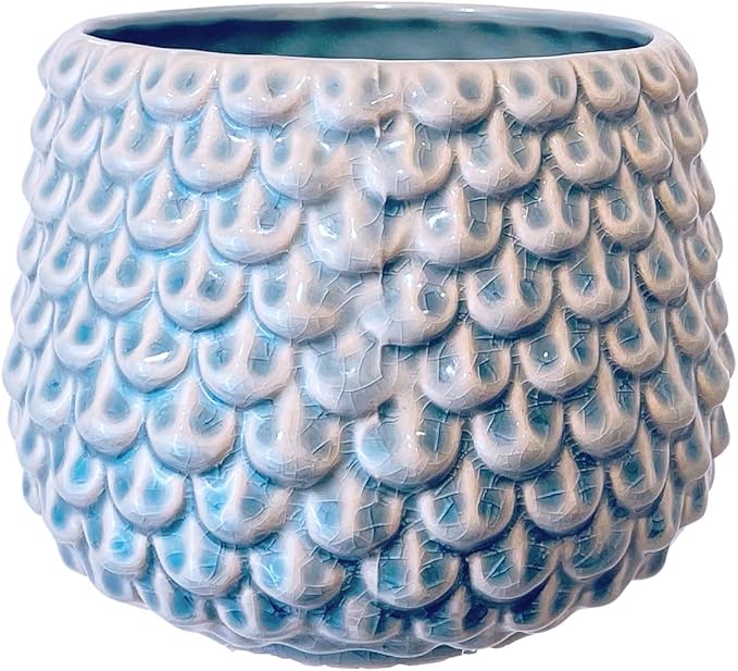 Bloomingville Stoneware Flower Pot Pinecone, Planter Cache Pot, Size M (5,25''), Sky Blue