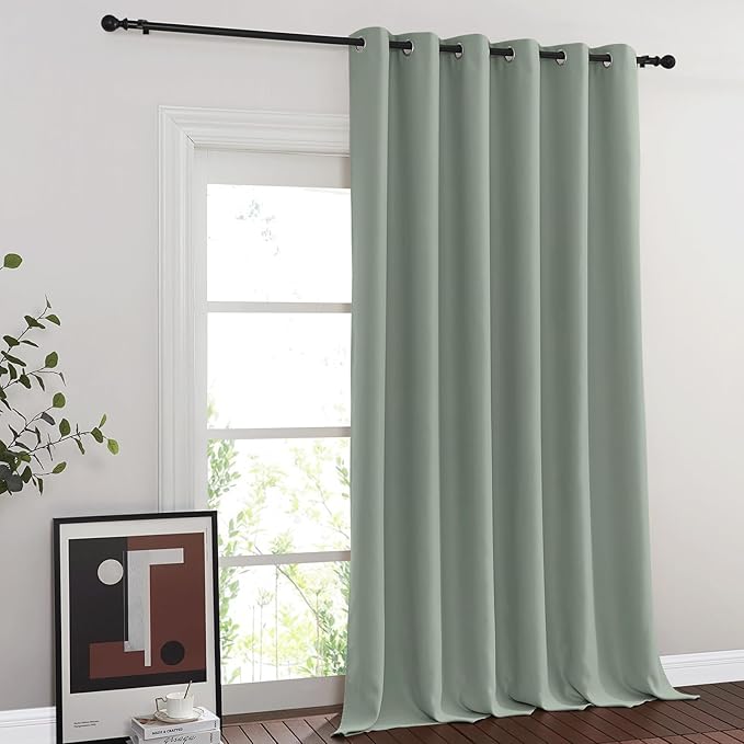 NICETOWN Sage Green Sliding Glass Door Curtain, Grommet Thermal Insulated