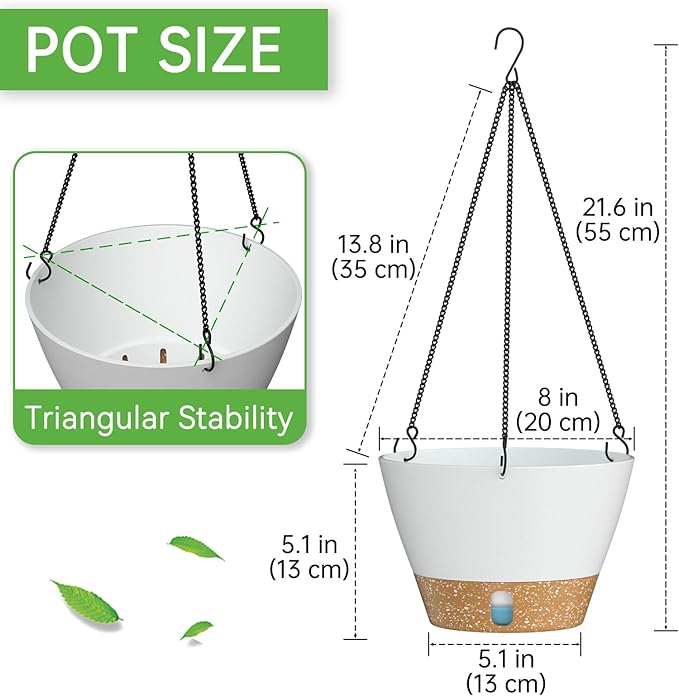 ZMTECH 2 Pack 8 Inch Hanging Planters for Indoor Plants, Modern White Hanging Planter with Visible Water Level Window & Removable Tray, Decorative Plant Hanger Indoor for Home Decor