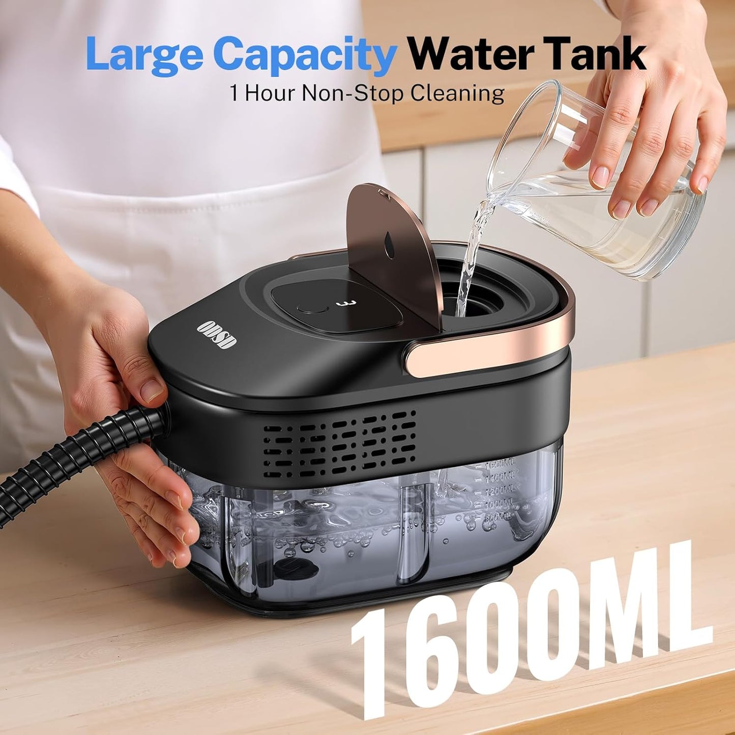 ODSD Steam Cleaner for Home & Car, 3-Level Adjustable Steamer for Cleaning, 15s Heat-Up & 1.6L Large Tank, Handheld Steam Cleaner for Car Detailing, Home, Tile, Grout, Furniture with 15pcs Accessories