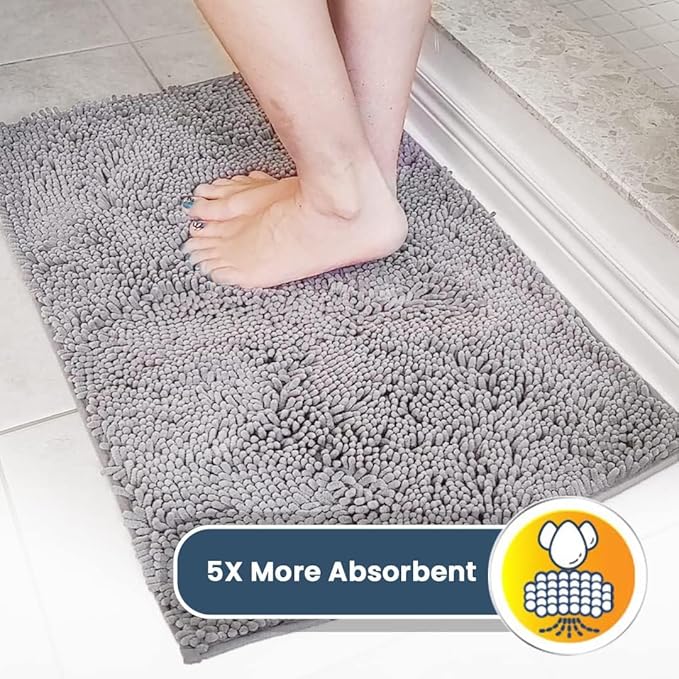 Muddy Mat® | Super Water Absorbent Door Mat Indoor, Microfiber Quick Dry Chenille Entryway Rug, Slip Resistant Front Door Mat, Indoor Mats for Entryway, Machine Washable Pet Rug, Grey 20" x 33"