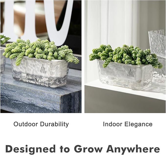 Self Watering Pots for Indoor Plans, 2 Packs Window Boxes Planters Rectangle Self Watering Planter 11 in Rectangular Clear Plant Pots Long Herb Windowsill Planter Flower Box Succulent Planters